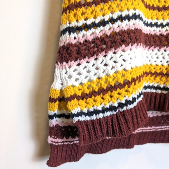 Sanctuary Striped Burgundy Pink White Gold Black Crochet Cotton Tank Top Size XS - Picture 4 of 7